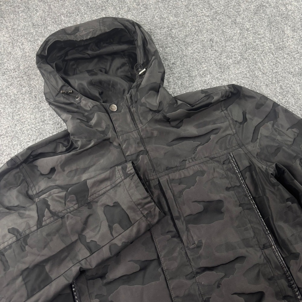 INC International Concepts Hooded Jacket M Black Camo‎ Full Zip Mens